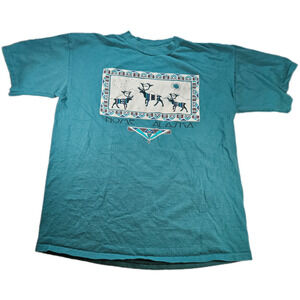 Nome Alaska Reindeer Prairie Mountain T-Shirt Men’s Teal XL 100% Cotton